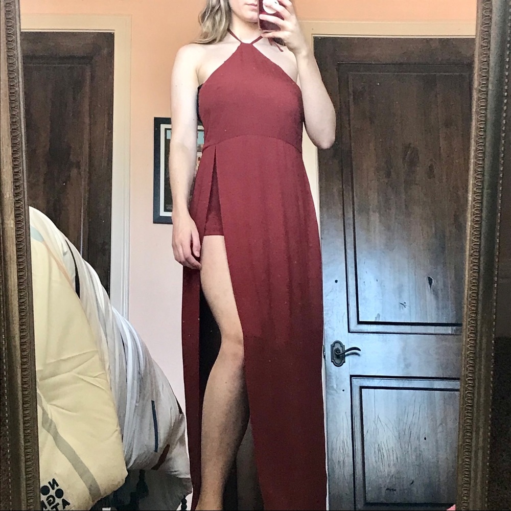 NWOT Urban Outfitters Red Slit Floor-Length Dress